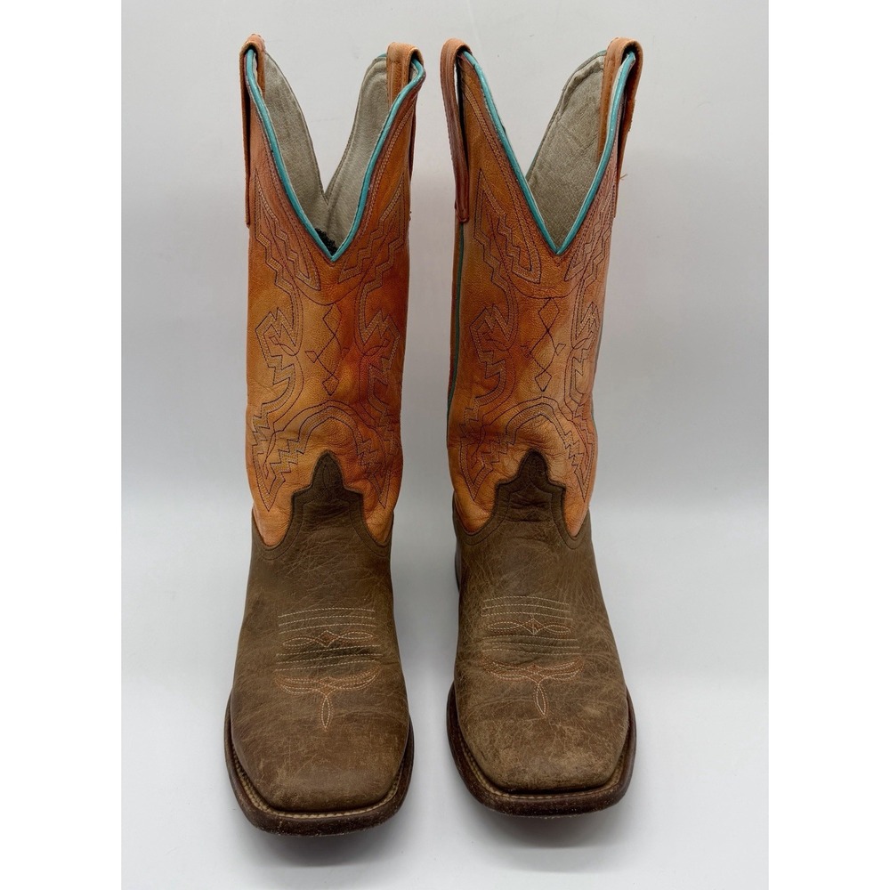 Anderson Bean Horse Power Orange Brown Square Toe Cowboy Boots Size 5‎